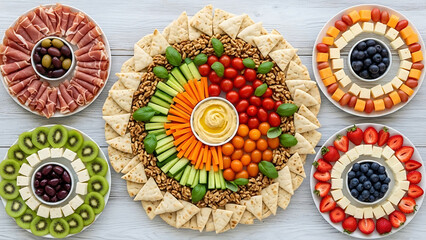 Colorful snack platter with assorted fruits and vegetables