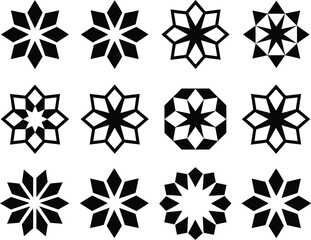Set of 12 Geometric Floral Mandala Ornaments and Decorative Elements