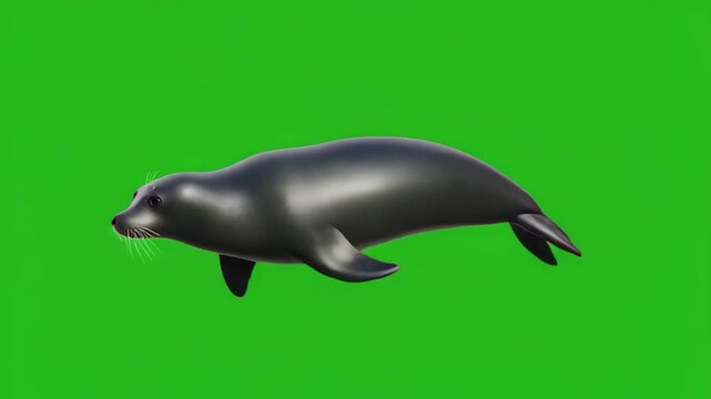 Floating Dark Gray Seal on a Plain Bright Green Background Footage
