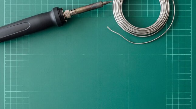 Overhead View of Soldering Tools on Green Cutting Mat