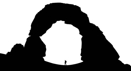  Silhouette of a Person Jumping Across a Deep Chasm Between Two Cliffs for Courage and Risk Concept