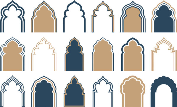 Vector collection of elegant Islamic arch frame and window designs