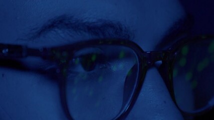 Close up of man eyes reflecting screens