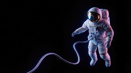 Astronaut Floating in Outer Space with Safety Tether 3D Render