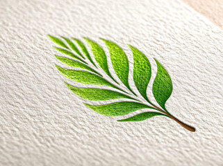 Close-up of a green leaf icon on a neutral background. Concept of sustainable veganism, eco lifestyle and conscious consumption.