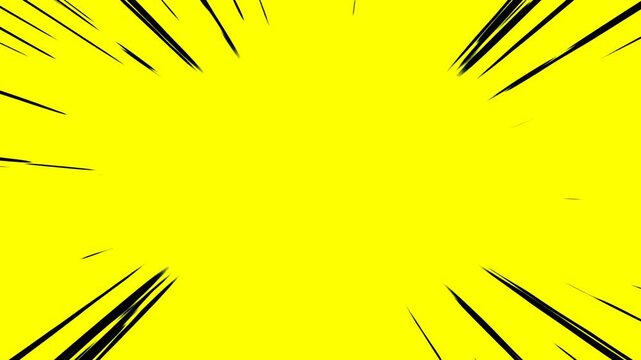Black speed lines isolated on yellow background. Anime fast motion effect, Anime style radial comic speed lines. Lightning action, zoom speed lines.