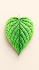 Close-up of a green leaf icon on a neutral background. Concept of sustainable veganism, eco lifestyle and conscious consumption.