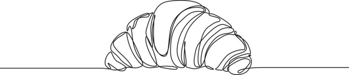 continuous single line drawing of croissant, line art vector illustration