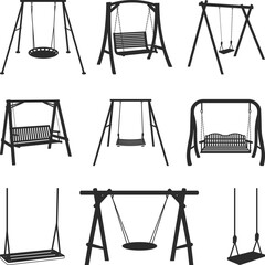 Swing Silhouette Vector Clipart, Patio Swing Icon, Classic Playground Swing illustration isolated