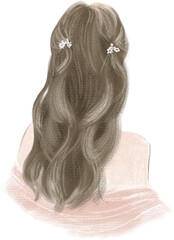 Girl with a pretty hairstyle, view from behind, watercolor illustration
