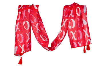 Festive red and white x and o and hearts love Valentine's scarf macro closeup isolated