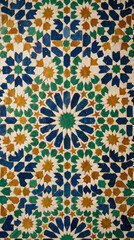 Mur de mosa&iuml;que zellige marocaine aux motifs g&eacute;om&eacute;triques color&eacute;s