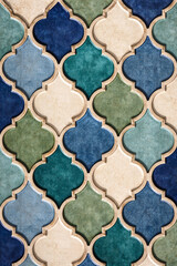 Seamless Moroccan arabesque tiles in blue and green tones