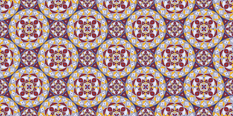 Seamless pattern with traditional Indian floral ornament for fabric swatch or wrapping paper. Vector abstract kaleidoscopic background