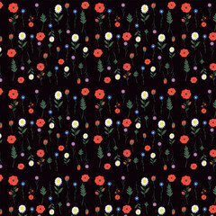 Seamless floral pattern with colorful wildflowers