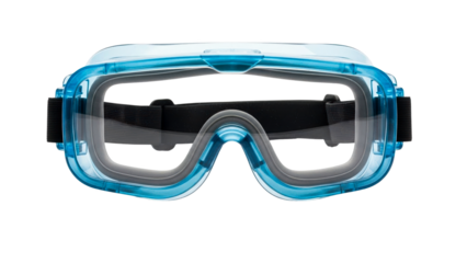 Durable blue safety goggles with a clear lens and adjustable black strap provide essential eye protection for professionals in industrial, medical, and laboratory work settings