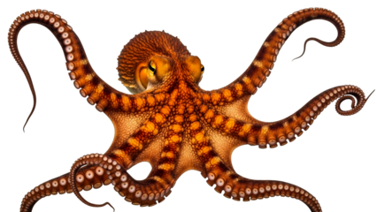 A fascinating wild octopus with vibrant orange and brown coloring and textured skin showcasing its many suckers and powerful tentacles, perfect for wildlife education and aquatic life