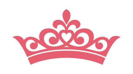 A stylized pink crown or tiara with a heart-shaped design isolated on white background
