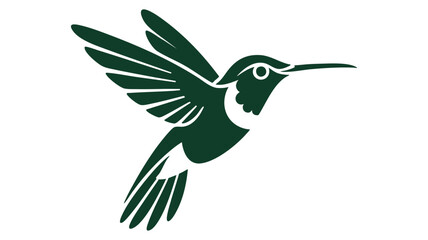 Dark green hummingbird silhouette in flight, a simple graphic vector illustration