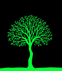 Tree of life with leaves, vector illustration tree with roots outline line drawing Vector art of black and white illustration of a tree with roots and foliage ideal for nature themed logos and designs