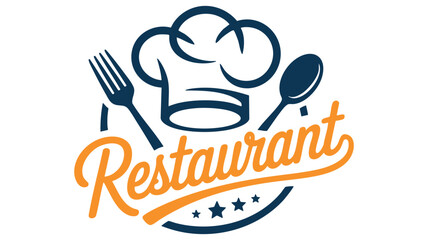Restaurant logo design featuring chef hat, fork, and spoon with typography
