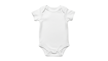 Blank white short sleeved baby bodysuit flat lay top view ready for apparel mockup or product presentation on an ecommerce platform for infant clothing stores