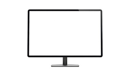 A modern flat panel computer monitor with a blank white screen displayed prominently on a sleek grey stand, perfect for showcasing software interfaces, websites, or digital presentations.