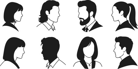 Diverse group of people s profiles in black and white a striking silhouette © MdGolam