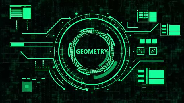 Sophisticated cybernetic HUD interface tracking geometric data through a vibrant neon green digital matrix - 4K loop