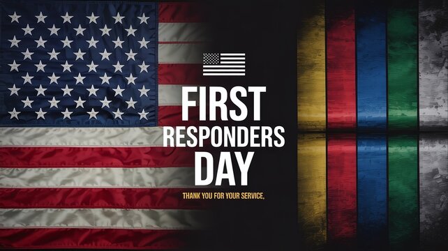 First Responders Day Vertical Flag Graphic with Multi Color Service Lines and Thank You For Your Service Text on Dark Background