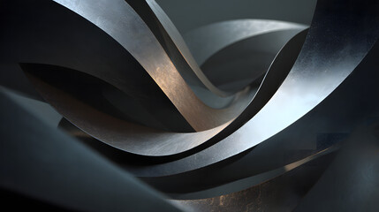 Ultra HD Abstract metallic waves with flowing curves and elegant textures in silver and grey tones, creating a dynamic and modern design image