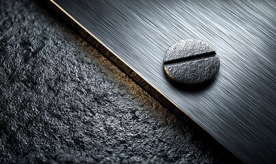 Textured Metal Surface with Screw and Gold Trim