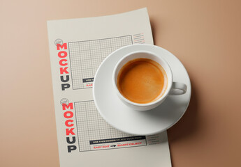 Menu Page under Coffee Cup Mockup