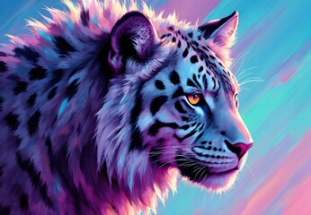 Luminous Synthwave Big Cat Profile with Neon Blue Fur and Glowing Spots