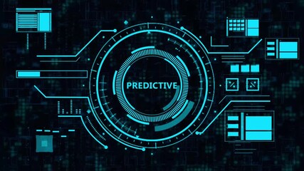 Futuristic green digital hud interface with predictive data analysis and glowing circular motion graphics. - Powered by Adobe