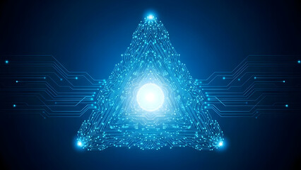 Glowing blue triangle with central light source and radiating energy