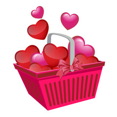Grocery basket with hearts and no background