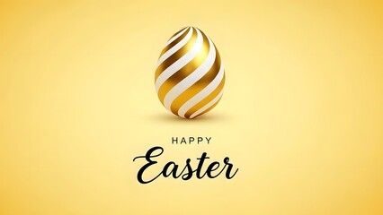Easter egg greeting card with golden stripes and happy easter text