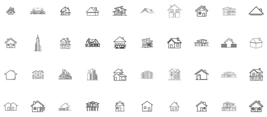 Vector set of black silhouettes of house