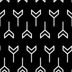 Interlocking three pronged blocks. Repeated white puzzles on black background.. Seamless surface pattern design with mosaic ornament. Winder keys motif. Tyre grip wallpaper. Digital paper. Vector art.