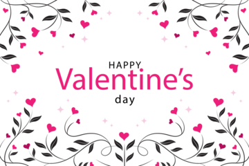 Elegant Valentine's Day background with swirling dark vines and pink hearts, isolated on transparent background, perfect for romantic invitations and cards.
