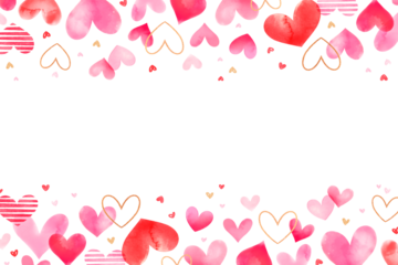 Delicate watercolor heart border with gold outlines and stripes, isolated on a transparent background, perfect for Valentine's Day or romantic designs.