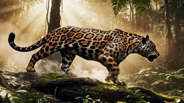 Leopard Running Through Forest Scene Illustration.