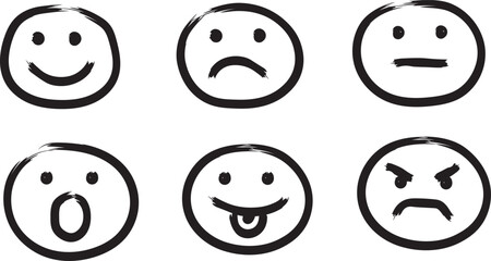 Fototapeta premium Doodle Style Facial Expression Icons Hand Painted Emoji Vector