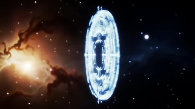 Abstract futuristic digital object floating in a cosmic space environment