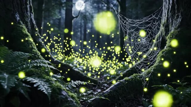 Fireflies in Forest at Night Time.