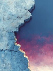 Cracked Earth Meets Crimson Water Abstract