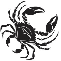 Bold crab silhouette with raised claws creating a strong and powerful visual. Perfect for logos, sports teams, tattoos, emblems, and bold branding designs. High-contrast silhouette works well in print