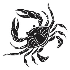 Minimal crab silhouette in side view with simplified anatomy and clean solid shape. Perfect for educational graphics, seafood branding, icons, logos, and coastal-themed designs. Fully scalable vector 