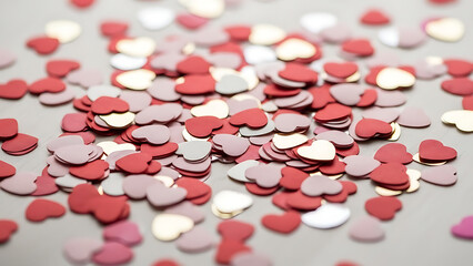 Heart-shaped confetti scattered on a flat surface for Valentine's Day Cards  
